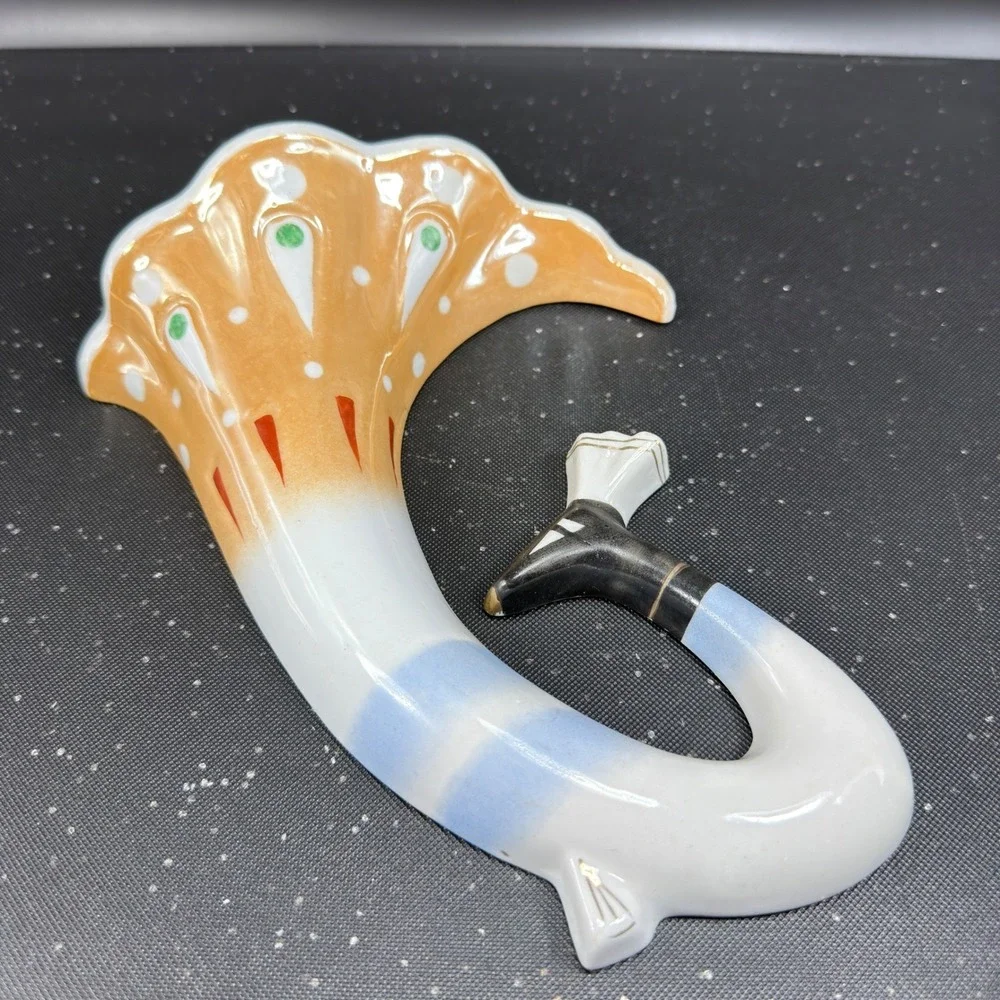 Vintage Chinese Ceramic Peacock Wall Pocket Vases Pair Orange Blue Gold 9 Inch